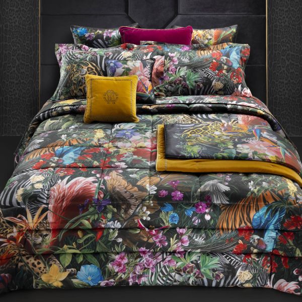Trapunta Roberto Cavalli Matrimoniale 270X260 in Raso di Cotone Nero Paradise Mirabello Sito Ufficiale